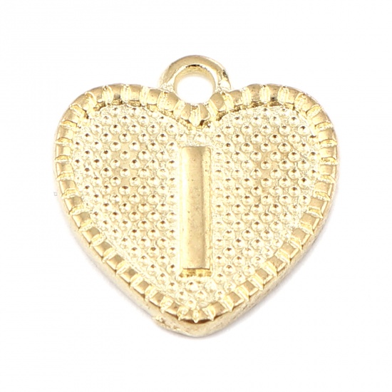 Immagine di Lega di Zinco San Valentino Charms Colore Oro 16K Cuore Lettera Maiuscola Lettere " I " 15mm x 15mm, 20 Pz