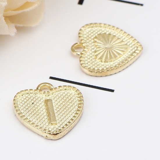 Immagine di Lega di Zinco San Valentino Charms Colore Oro 16K Cuore Lettera Maiuscola Lettere " I " 15mm x 15mm, 20 Pz