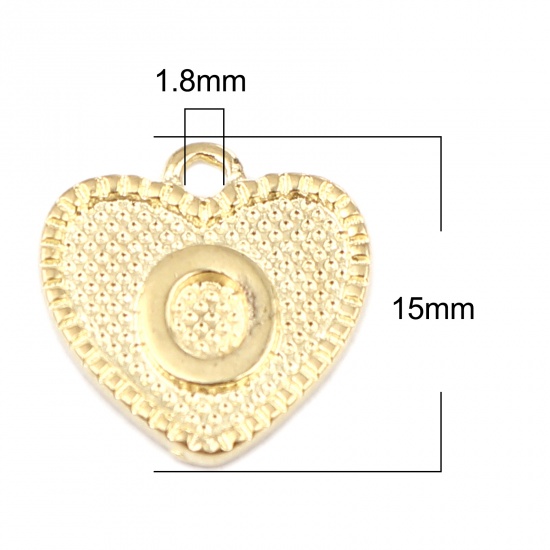 Immagine di Lega di Zinco San Valentino Charms Colore Oro 16K Cuore Lettera Maiuscola Lettere " O " 15mm x 15mm, 20 Pz