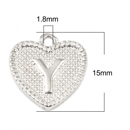 Picture of Zinc Based Alloy Valentine's Day Charms Heart Silver Tone Initial Alphabet/ Capital Letter Message " Y " 15mm x 15mm, 20 PCs