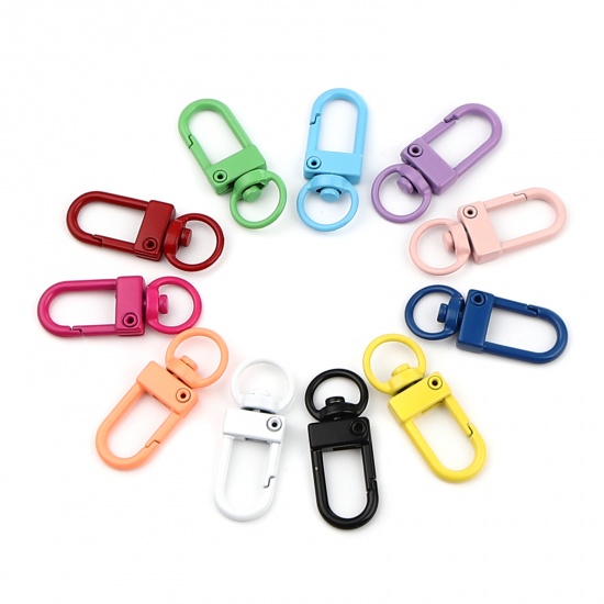 Immagine di Iron Based Alloy Keychain & Keyring White Arched Enamel 34mm x 12mm, 10 PCs