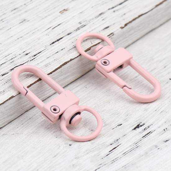 Picture of Iron Based Alloy Keychain & Keyring Light Pink Arched Enamel 34mm x 12mm, 10 PCs