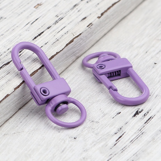 Picture of Iron Based Alloy Keychain & Keyring Purple Arched Enamel 34mm x 12mm, 10 PCs