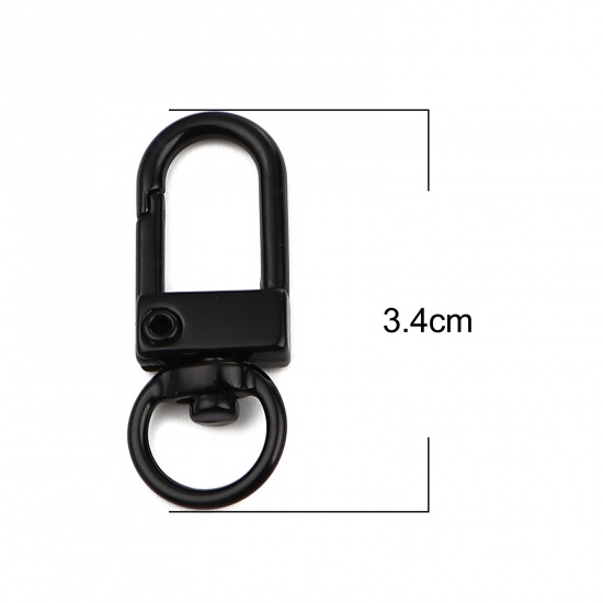 Picture of Iron Based Alloy Keychain & Keyring Black Arched Enamel 34mm x 12mm, 10 PCs