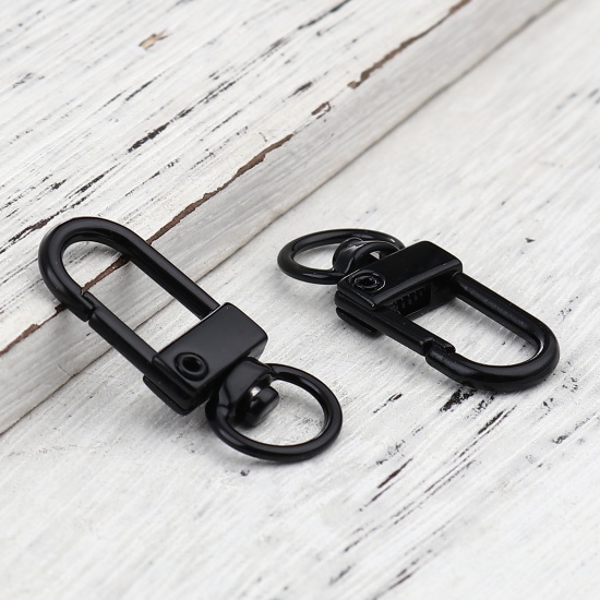 Picture of Iron Based Alloy Keychain & Keyring Black Arched Enamel 34mm x 12mm, 10 PCs