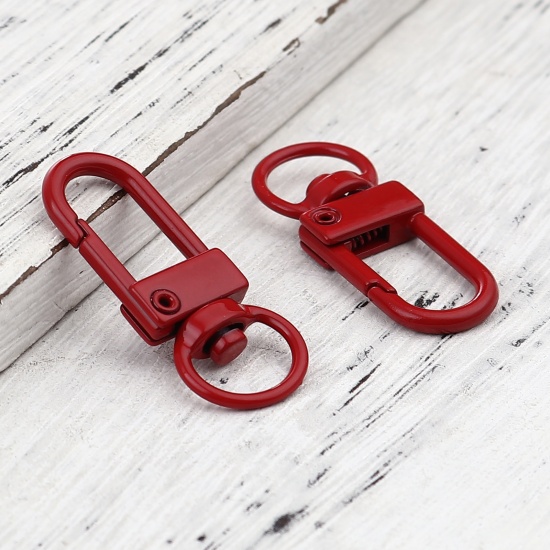 Picture of Iron Based Alloy Keychain & Keyring Dark Red Arched Enamel 34mm x 12mm, 10 PCs