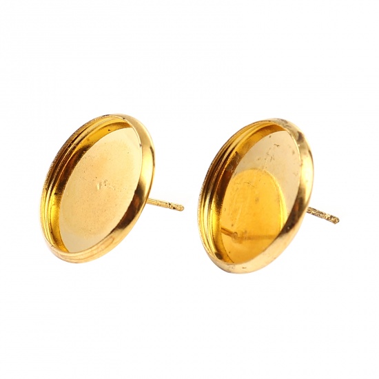 Picture of Iron Based Alloy Cabochon Settings Ear Post Stud Earrings Findings Round Gold Plated (Fit 16mm Dia.) 18mm Dia., Post/ Wire Size: (21 gauge), 30 PCs