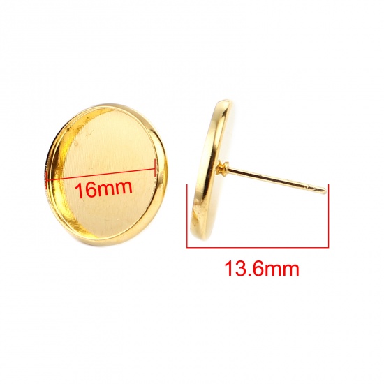 Picture of Iron Based Alloy Cabochon Settings Ear Post Stud Earrings Findings Round Gold Plated (Fit 16mm Dia.) 18mm Dia., Post/ Wire Size: (21 gauge), 30 PCs