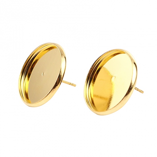 Immagine di Iron Based Alloy Cabochon Settings Ear Post Stud Earrings Findings Round Gold Plated (Fit 18mm Dia.) 20mm Dia., Post/ Wire Size: (21 gauge), 30 PCs