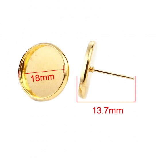 Immagine di Iron Based Alloy Cabochon Settings Ear Post Stud Earrings Findings Round Gold Plated (Fit 18mm Dia.) 20mm Dia., Post/ Wire Size: (21 gauge), 30 PCs