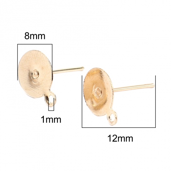 Picture of Iron Based Alloy Ear Post Stud Earrings Findings Round KC Gold Plated W/ Loop Cabochon Settings (Fits 8mm Dia.) 10mm x 8mm, Post/ Wire Size: (21 gauge), 500 PCs