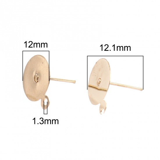 Picture of Iron Based Alloy Ear Post Stud Earrings Findings Round KC Gold Plated W/ Loop Cabochon Settings (Fits 12mm Dia.) 15mm x 12mm, Post/ Wire Size: (21 gauge), 200 PCs