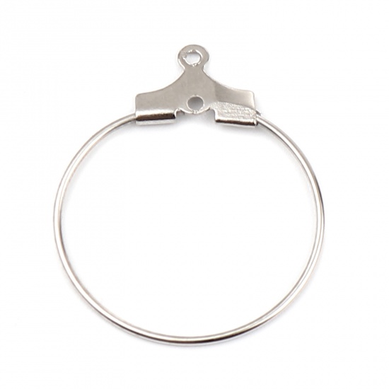Immagine di Iron Based Alloy Hoop Earrings Findings Circle Ring Silver Tone 25mm x 20mm, Post/ Wire Size: (21 gauge), 50 PCs