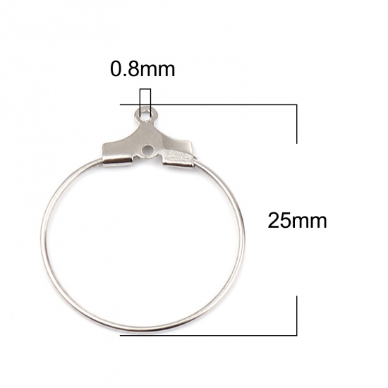 Immagine di Iron Based Alloy Hoop Earrings Findings Circle Ring Silver Tone 25mm x 20mm, Post/ Wire Size: (21 gauge), 50 PCs