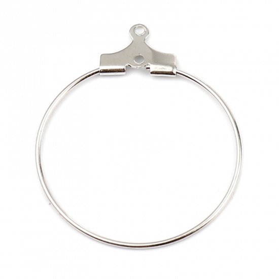 Immagine di Iron Based Alloy Hoop Earrings Findings Circle Ring Silver Tone 30mm x 26mm, Post/ Wire Size: (21 gauge), 50 PCs