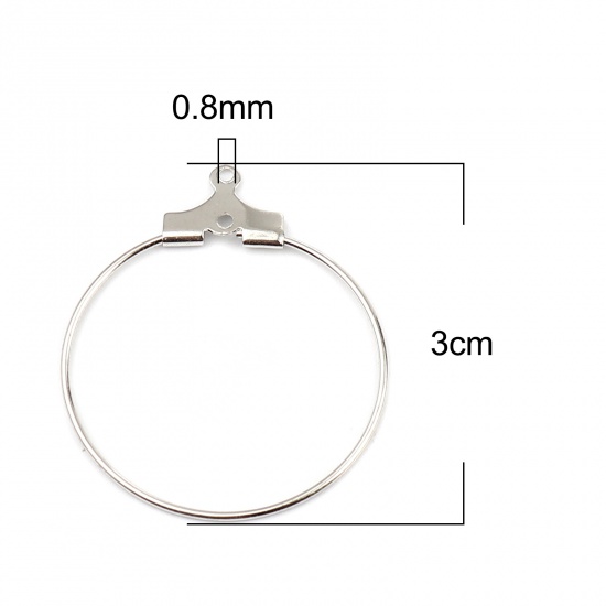 Immagine di Iron Based Alloy Hoop Earrings Findings Circle Ring Silver Tone 30mm x 26mm, Post/ Wire Size: (21 gauge), 50 PCs