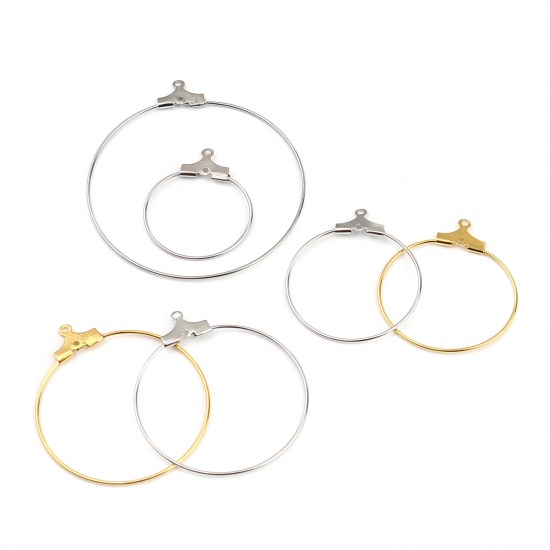 Immagine di Iron Based Alloy Hoop Earrings Findings Circle Ring Gold Plated 30mm x 26mm, Post/ Wire Size: (21 gauge), 50 PCs