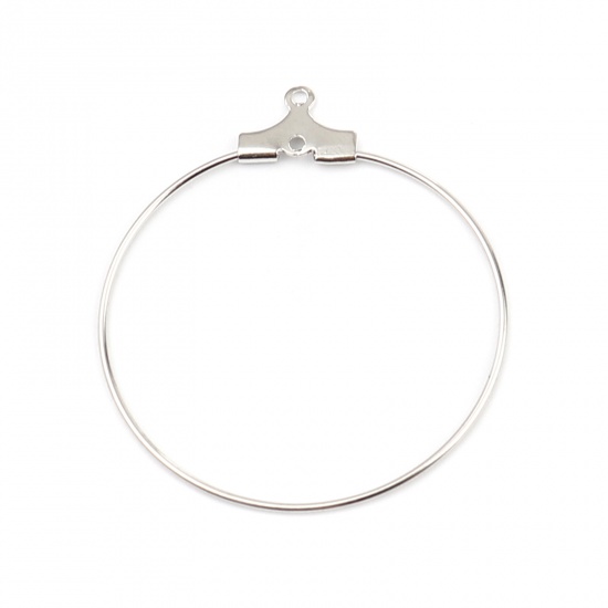 Immagine di Iron Based Alloy Hoop Earrings Findings Circle Ring Silver Tone 35mm x 31mm, Post/ Wire Size: (21 gauge), 30 PCs