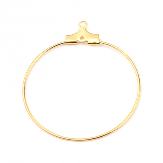 Immagine di Iron Based Alloy Hoop Earrings Findings Circle Ring Gold Plated 35mm x 31mm, Post/ Wire Size: (21 gauge), 30 PCs