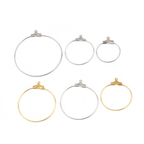 Immagine di Iron Based Alloy Hoop Earrings Findings Circle Ring Gold Plated 35mm x 31mm, Post/ Wire Size: (21 gauge), 30 PCs
