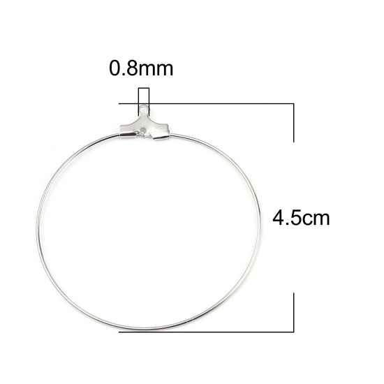 Immagine di Lega di Ferro orecchino cerchio Anello Tono Argento 45mm x 42mm, Diametro Filo: (21 misura), 30 Pz