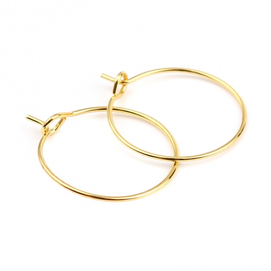 Imagen de Iron Based Alloy Hoop Earrings Findings Circle Ring Gold Plated 24mm x 20mm, Post/ Wire Size: (21 gauge), 100 PCs