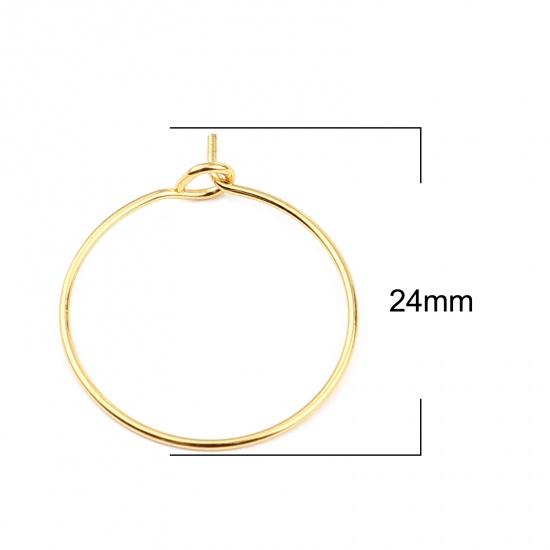 Iron Based Alloy Hoop Earrings Findings Circle Ring Gold Plated 24mm x 20mm, Post/ Wire Size: (21 gauge), 100 PCs の画像