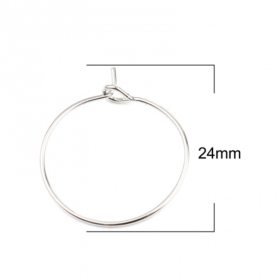 Picture of Iron Based Alloy Hoop Earrings Findings Circle Ring Silver Tone 24mm x 20mm, Post/ Wire Size: (21 gauge), 100 PCs