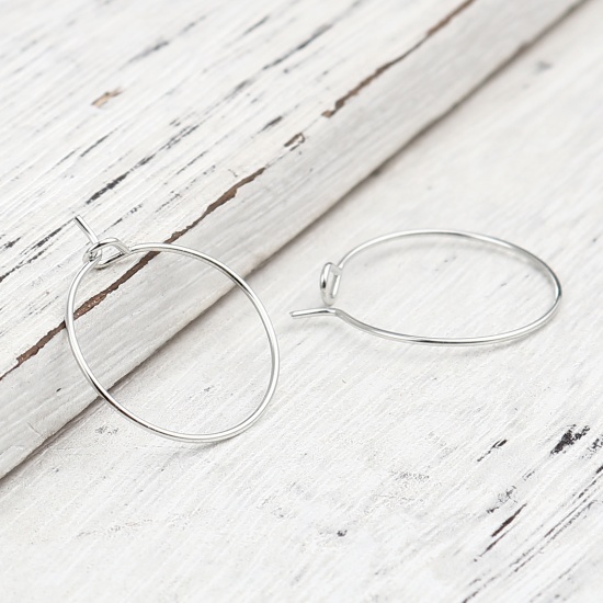 Bild von Iron Based Alloy Hoop Earrings Findings Circle Ring Silver Tone 24mm x 20mm, Post/ Wire Size: (21 gauge), 100 PCs