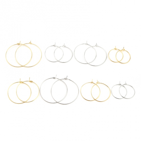 Bild von Iron Based Alloy Hoop Earrings Findings Circle Ring Silver Tone 24mm x 20mm, Post/ Wire Size: (21 gauge), 100 PCs