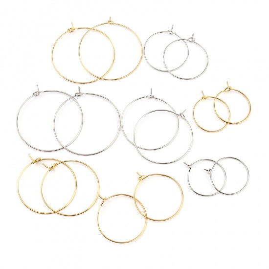 Immagine di Iron Based Alloy Hoop Earrings Findings Circle Ring Silver Tone 24mm x 20mm, Post/ Wire Size: (21 gauge), 100 PCs