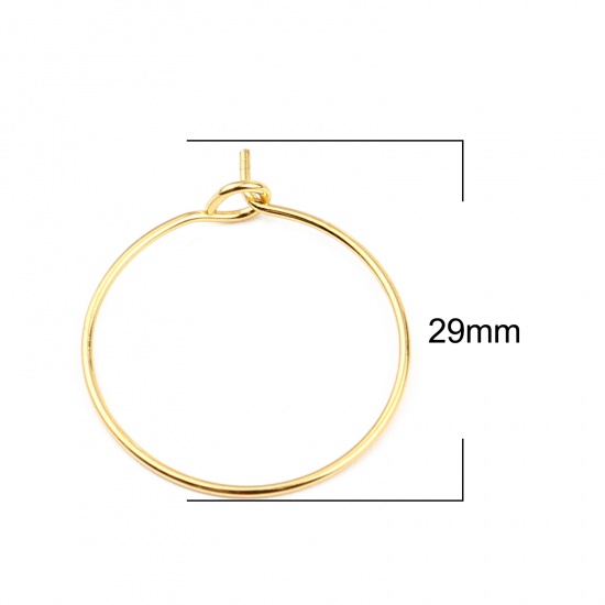 Bild von Iron Based Alloy Hoop Earrings Findings Circle Ring Gold Plated 29mm x 25mm, Post/ Wire Size: (21 gauge), 100 PCs