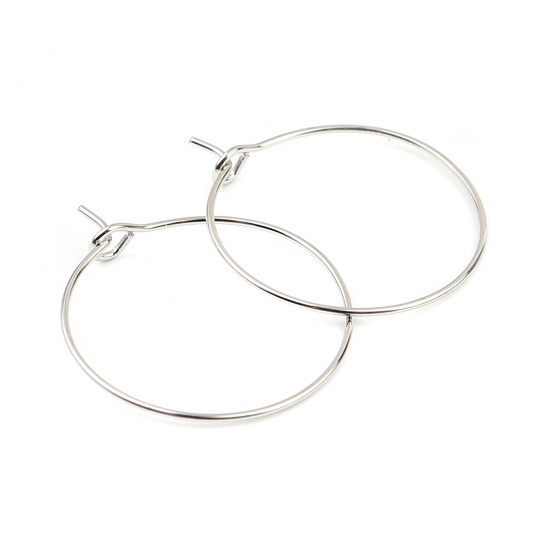 Picture of Iron Based Alloy Hoop Earrings Findings Circle Ring Silver Tone 29mm x 25mm, Post/ Wire Size: (21 gauge), 100 PCs