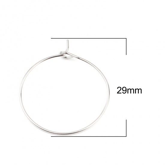 Immagine di Iron Based Alloy Hoop Earrings Findings Circle Ring Silver Tone 29mm x 25mm, Post/ Wire Size: (21 gauge), 100 PCs