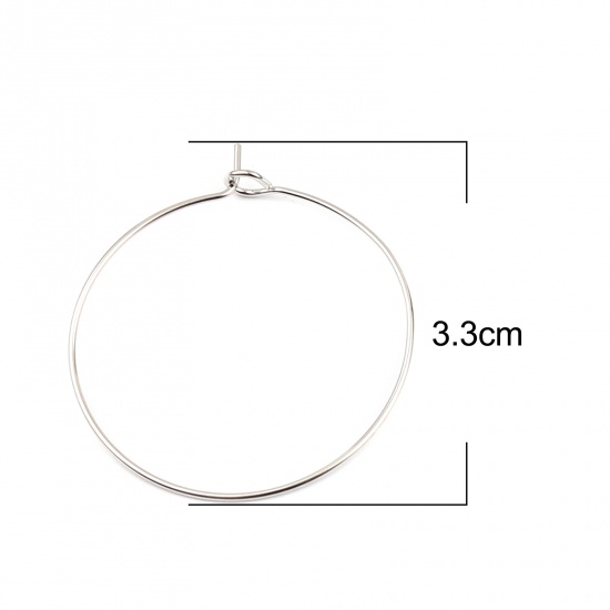 Iron Based Alloy Hoop Earrings Findings Circle Ring Silver Tone 33mm x 30mm, Post/ Wire Size: (21 gauge), 50 PCs の画像