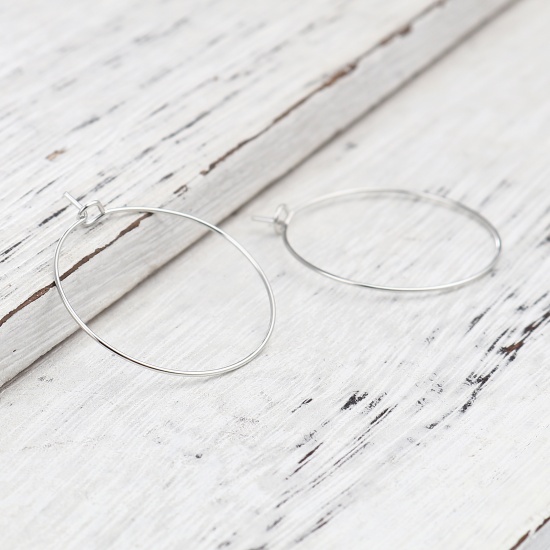 Bild von Iron Based Alloy Hoop Earrings Findings Circle Ring Silver Tone 33mm x 30mm, Post/ Wire Size: (21 gauge), 50 PCs