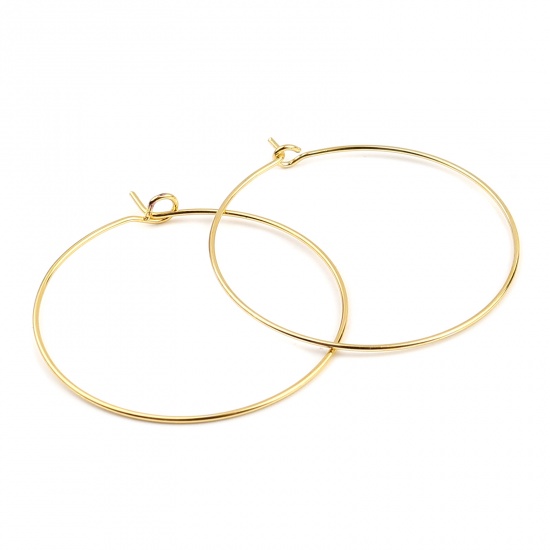 Picture of Iron Based Alloy Hoop Earrings Findings Circle Ring Gold Plated 38mm x 35mm, Post/ Wire Size: (21 gauge), 50 PCs