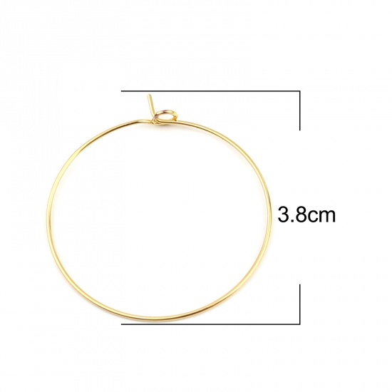 Bild von Iron Based Alloy Hoop Earrings Findings Circle Ring Gold Plated 38mm x 35mm, Post/ Wire Size: (21 gauge), 50 PCs