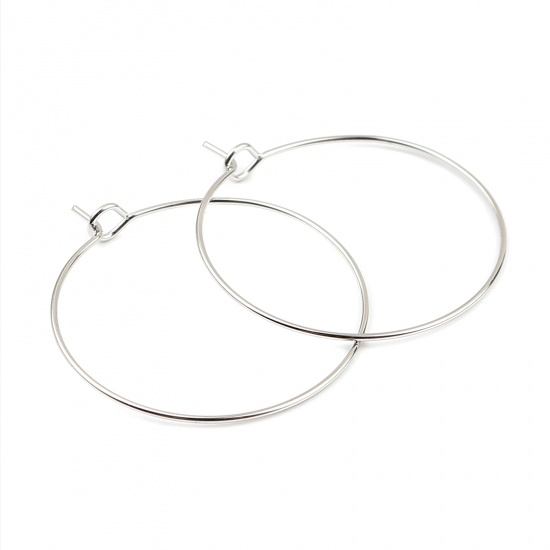 Picture of Iron Based Alloy Hoop Earrings Findings Circle Ring Silver Tone 38mm x 35mm, Post/ Wire Size: (21 gauge), 50 PCs