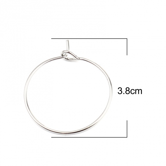 Picture of Iron Based Alloy Hoop Earrings Findings Circle Ring Silver Tone 38mm x 35mm, Post/ Wire Size: (21 gauge), 50 PCs