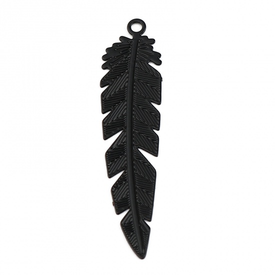 Image de Breloques Estampe en Filigrane en Laiton Plume Noir 35mm x 8mm, 30 Pcs
