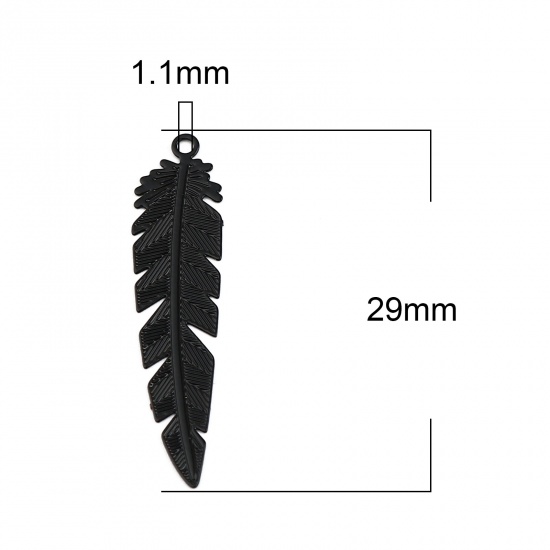 Image de Breloques Estampe en Filigrane en Laiton Plume Noir 35mm x 8mm, 30 Pcs