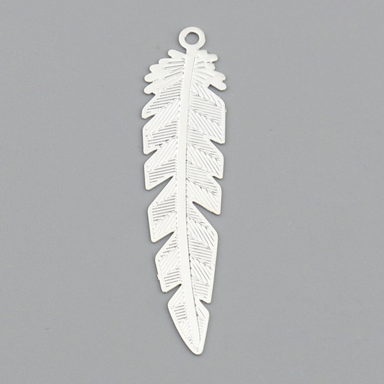 Image de Breloques Estampe en Filigrane en Laiton Plume Argenté 35mm x 8mm, 20 Pcs