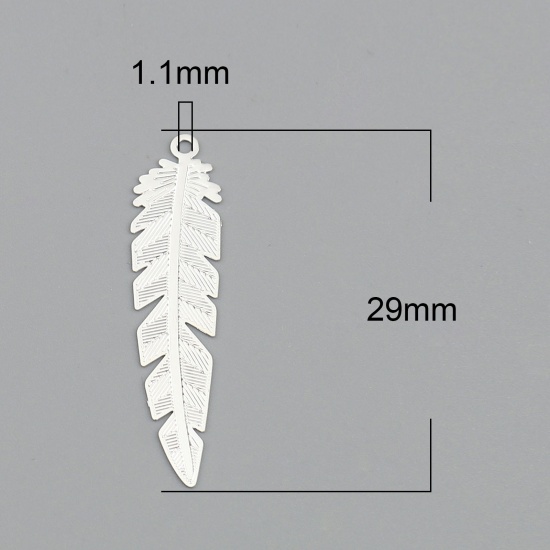 Image de Breloques Estampe en Filigrane en Laiton Plume Argenté 35mm x 8mm, 20 Pcs