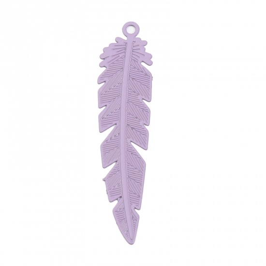 Image de Breloques Estampe en Filigrane en Laiton Plume Violet 35mm x 8mm, 30 Pcs