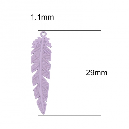 Image de Breloques Estampe en Filigrane en Laiton Plume Violet 35mm x 8mm, 30 Pcs
