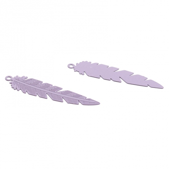 Image de Breloques Estampe en Filigrane en Laiton Plume Violet 35mm x 8mm, 30 Pcs