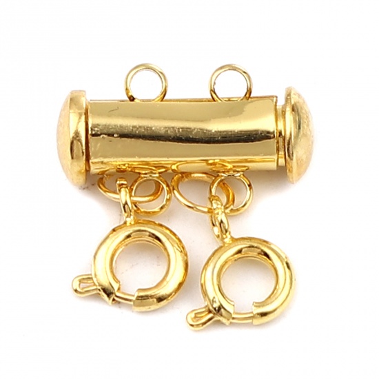 Picture of Copper 2 Holes Magnetic Clasps Rectangle Gold Plated Can Open 21mm x 16mm, 3 PCs
