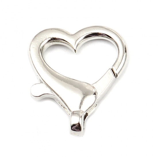 Immagine di Zinc Based Alloy Keychain & Keyring Silver Tone Heart 26mm x 22mm, 1 Packet ( 10 PCs/Packet)
