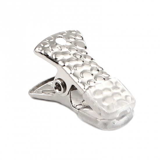 Immagine di Silicone Clips Used to Clamp the Mouth Mask Silver Tone Carved Pattern 20mm x 10mm, 10 PCs